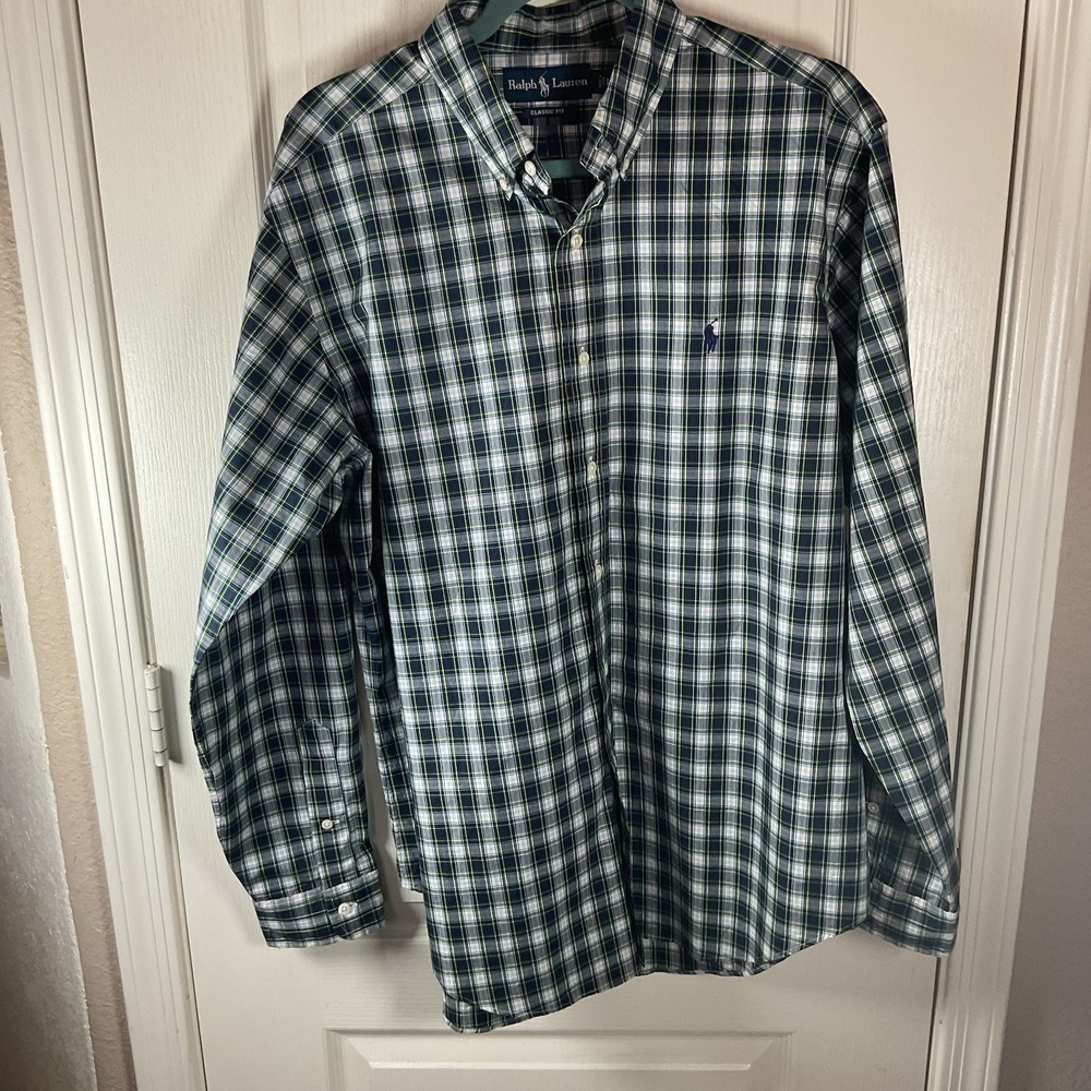 Polo Ralph Lauren Men's Large Button Up Shirt Long Sleeve 100% Cotton Green